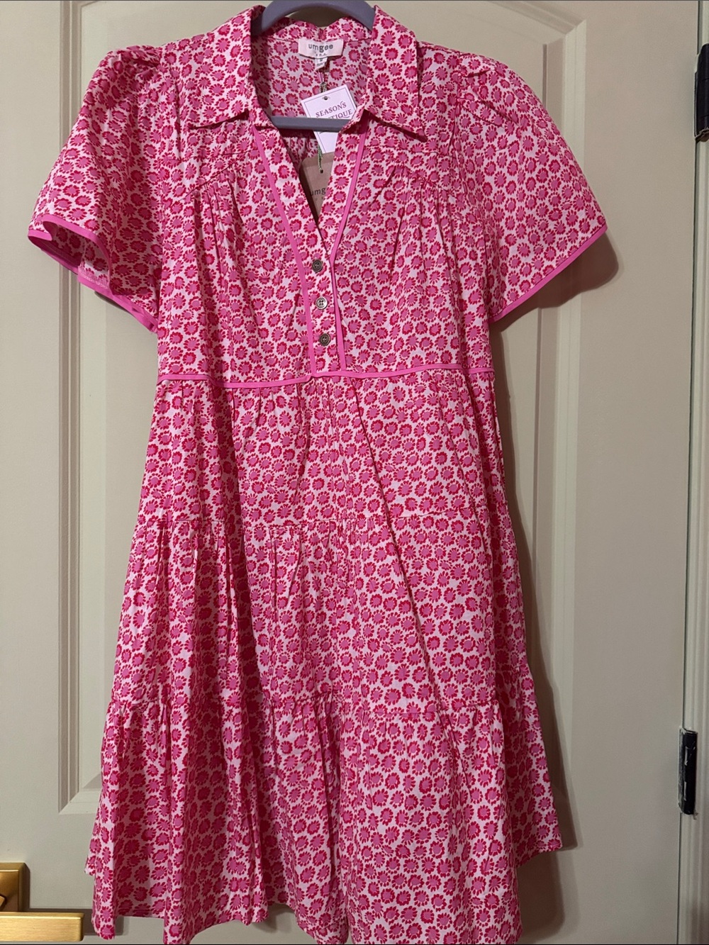 Umgee Pink Floral Button-Front Tiered Midi Dress - Picture 4 of 5